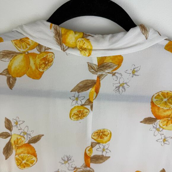 Forever 21 Womens Button-Up Short Sleeve Lemon Floral White/Yellow Top Small - Picture 6 of 10